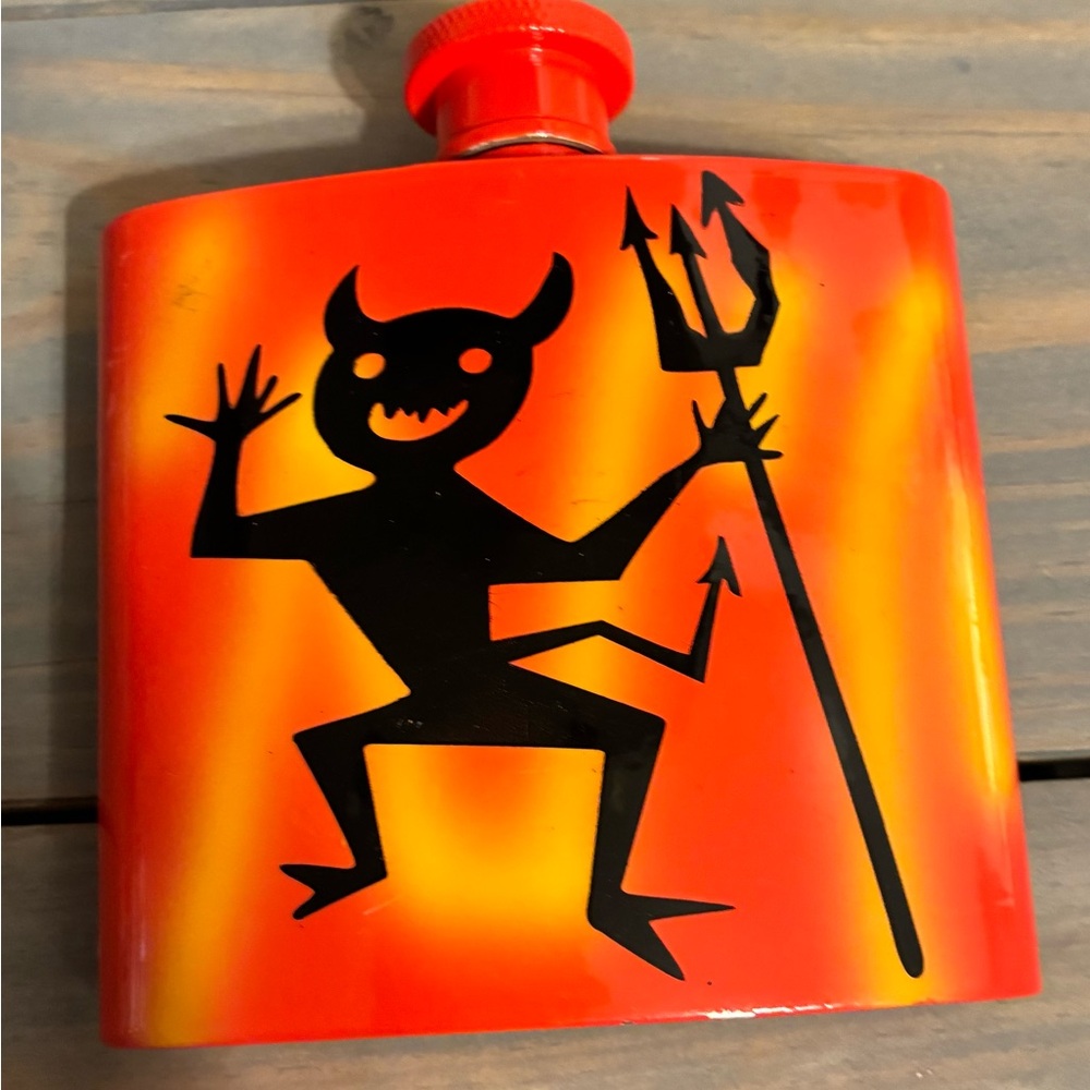 Hand Painted Red and Yellow Devil Flask.